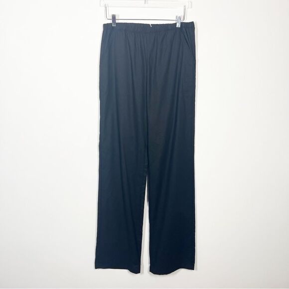 Apres June Women's Size Medium Tall NWT Black Linen Cotton Straight Leg Pants - Picture 3 of 11
